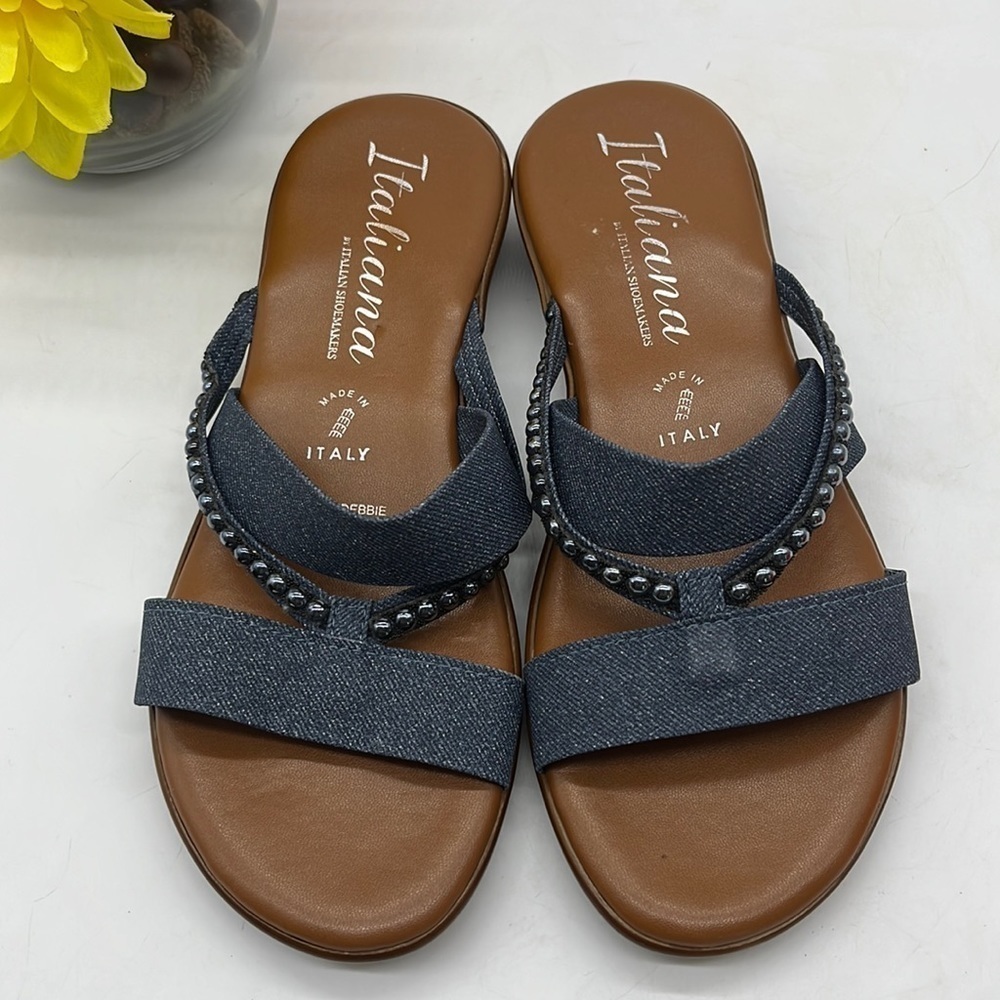 Italiana Denim Slip On Slat Sandals Size 7 Made in Italy. MCS3678